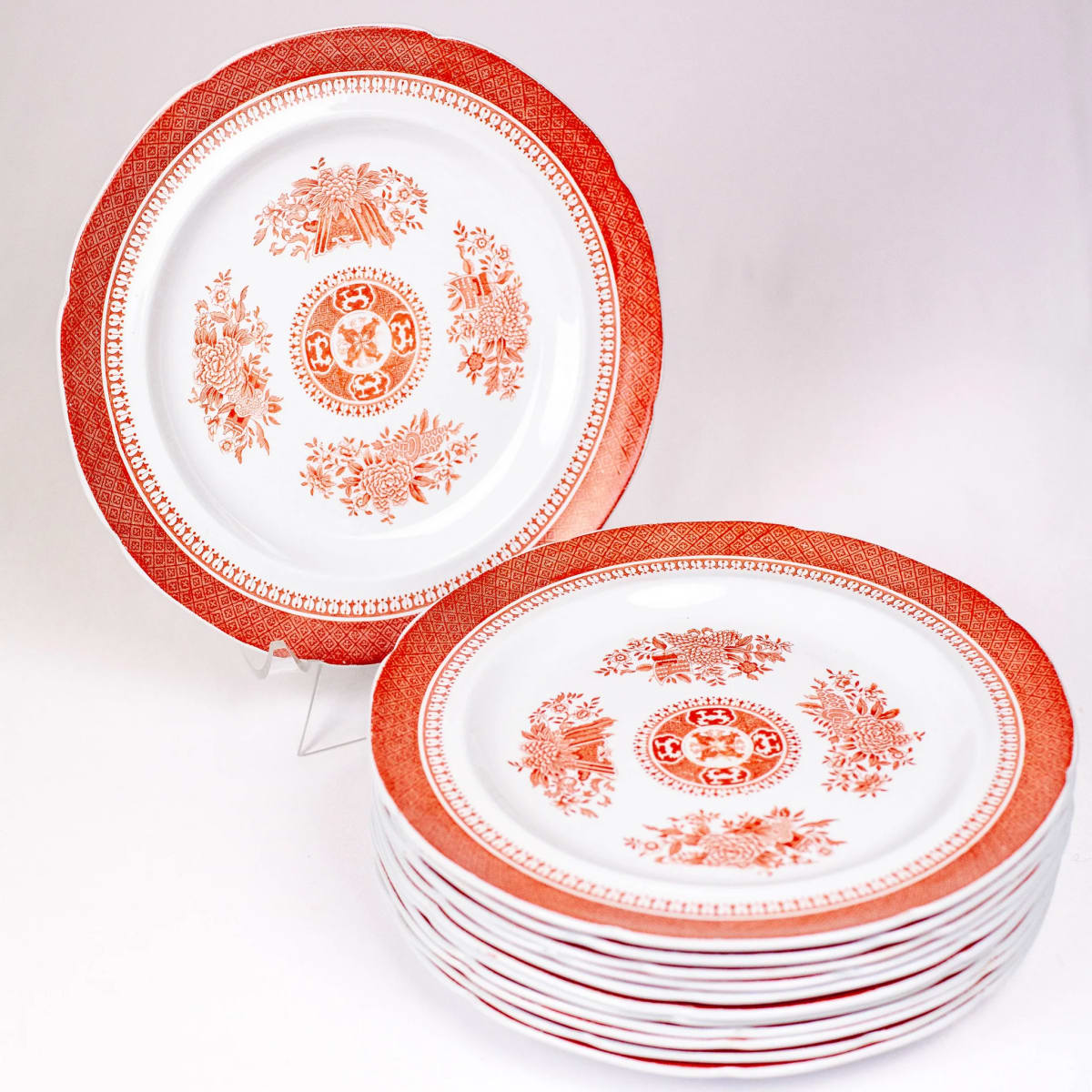 Fitzhugh Red Dinner Plates, Set Of 12 by Copeland Spode 