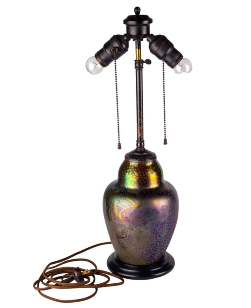 Art Nouveau Iridescent Earthenware Lamp Base by Jacques Sicard, Weller Pottery 