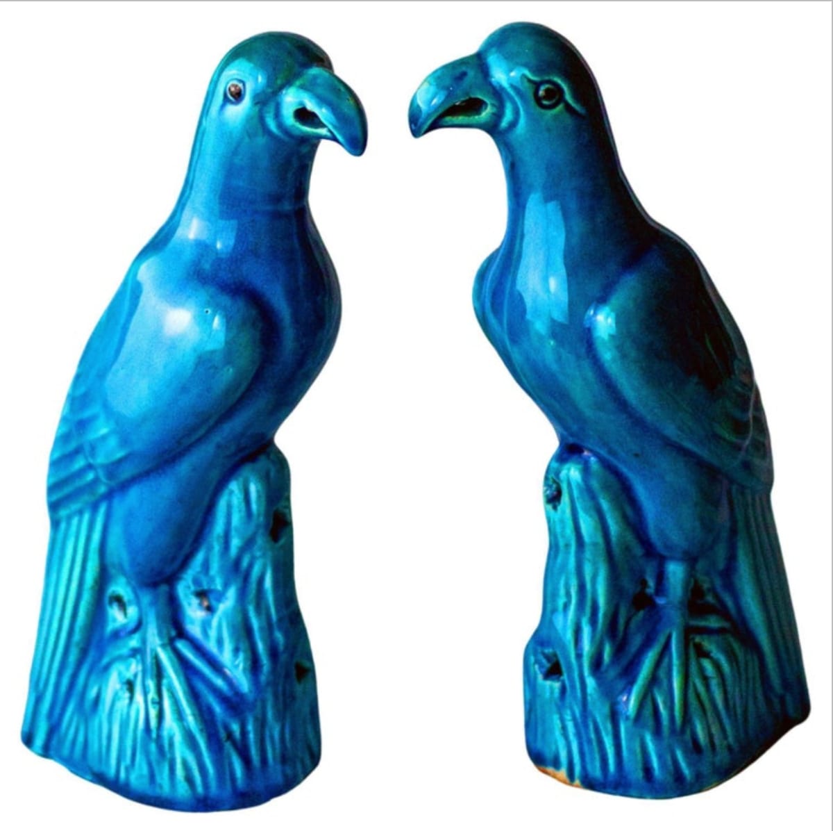 19th Century Chinese Qing Dynasty Turquoise Glazed Parrots 