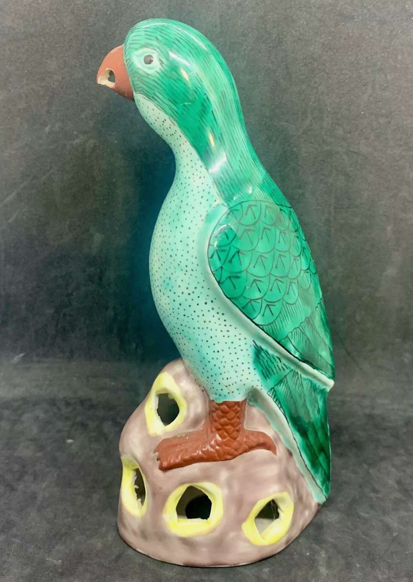 Chinese Porcelain Parrot by Chinese Export Famille Verte Pottery Parrot 