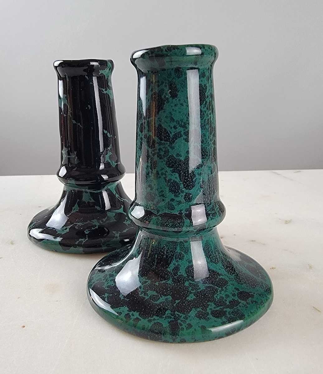 Bennington Black On Green Candlesticks 4.25"/ Set of 2 by Bennington Potters 
