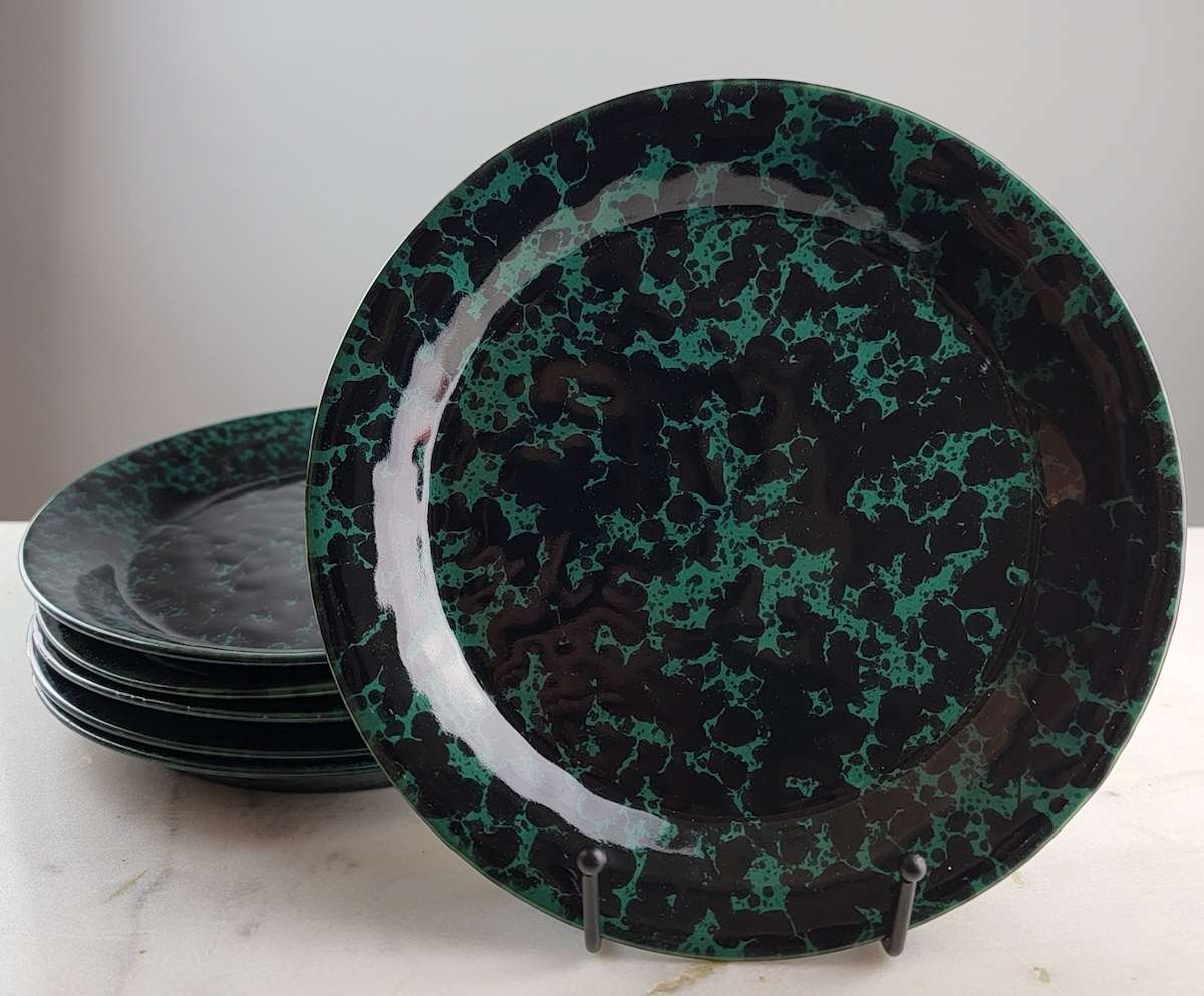 Bennington Black On Green  Salad Plates 8.75"/ Set of 6 by Bennington Potters 