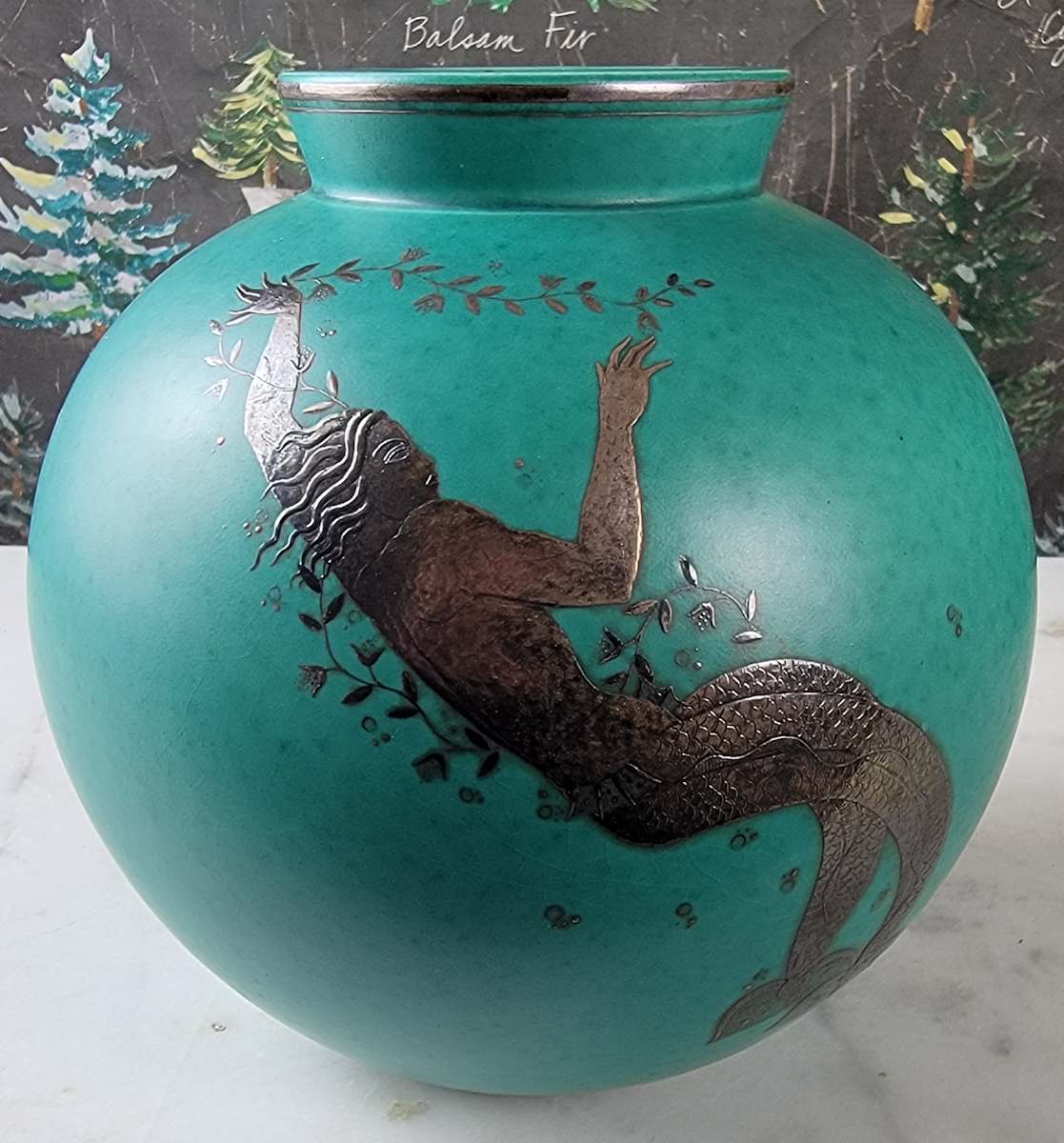 Gustavsberg Argenta Merman Motif Vase by Wilhelm Kage, Gustavsberg Porcelain Manufactory 
