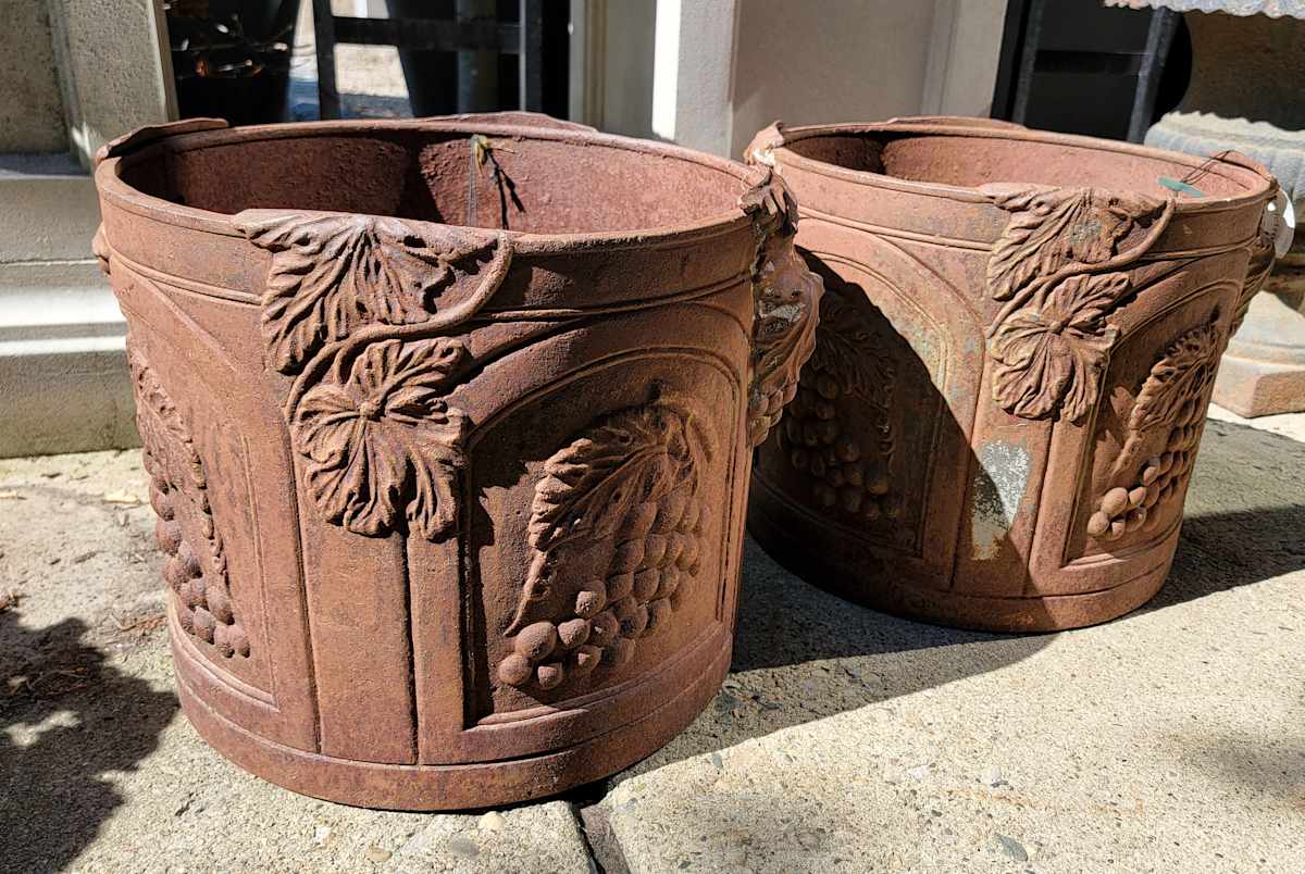 Grape Motif Cast Iron Planters / Pair 