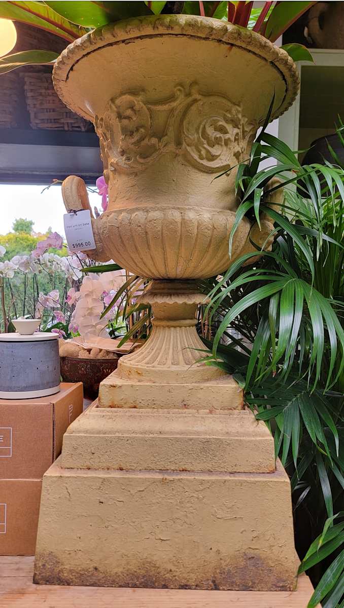Yellow Iron Urn on Base 
