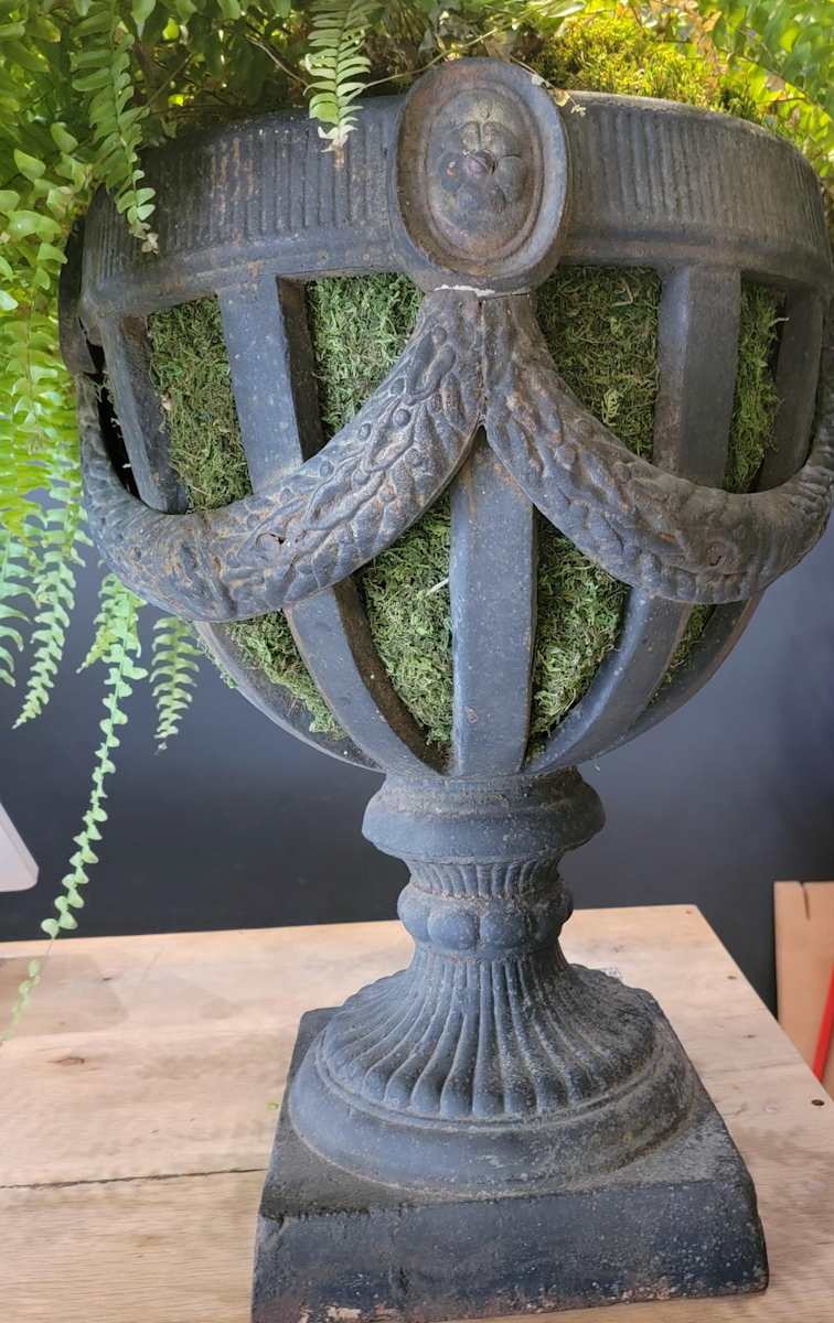 Open Basket Style Urn with Garland / Pair 