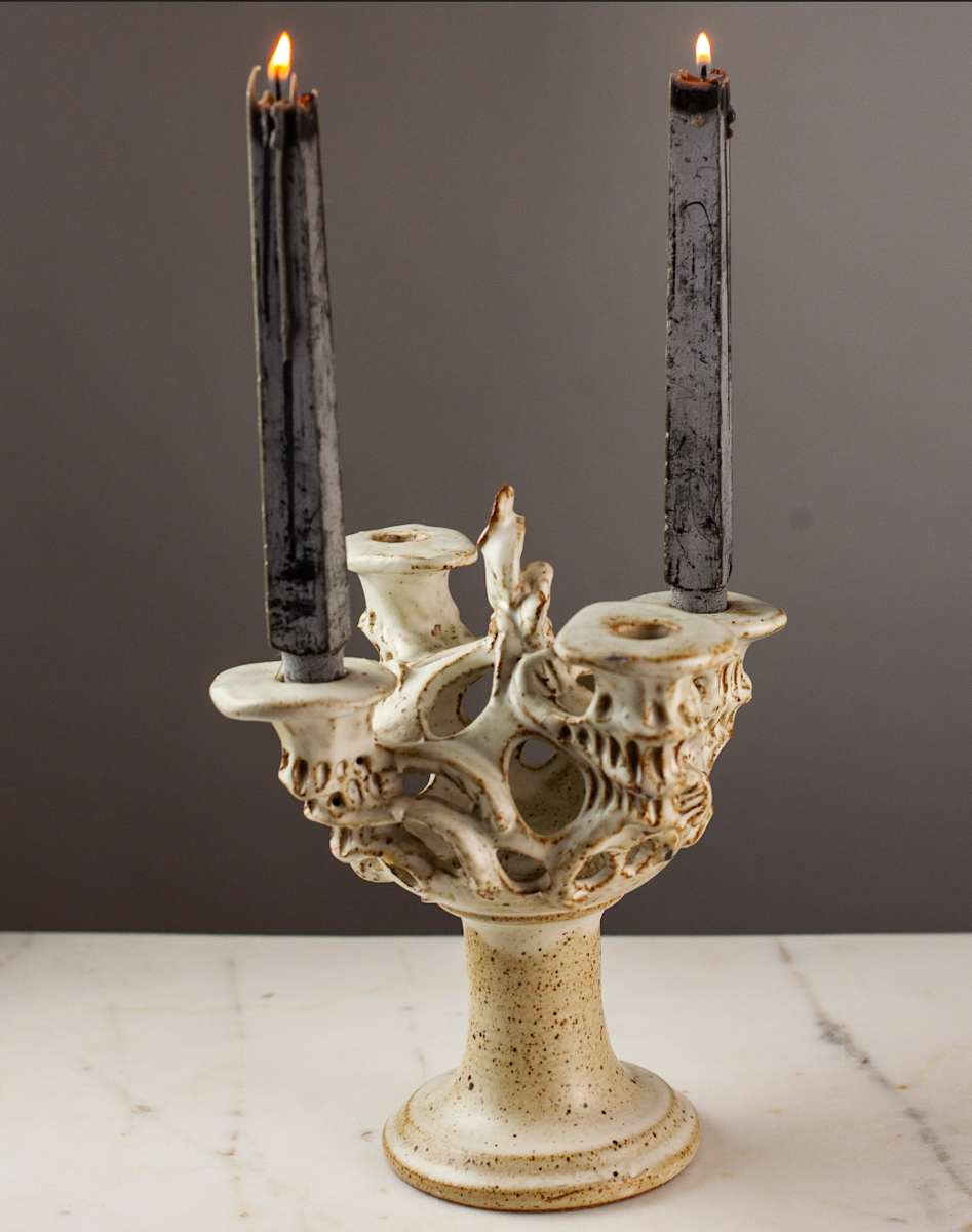 Handmade Potttery Candelabra 10" 