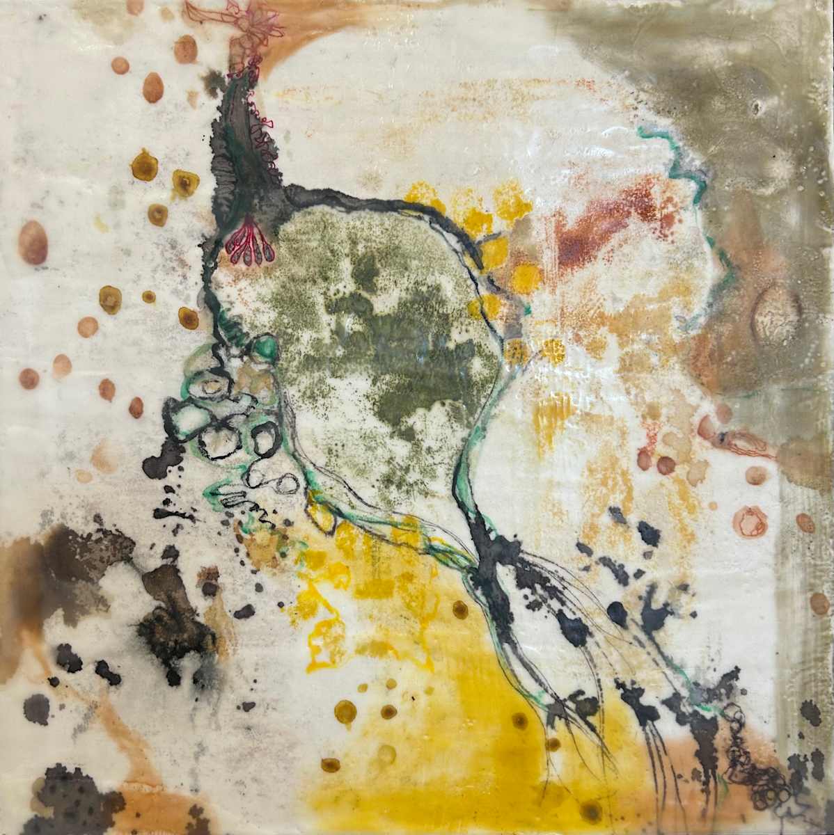 The Macro is the Micro by Melody E Epperson  Image: Encaustic with natural inks harvest by hand from the Colorado Plains