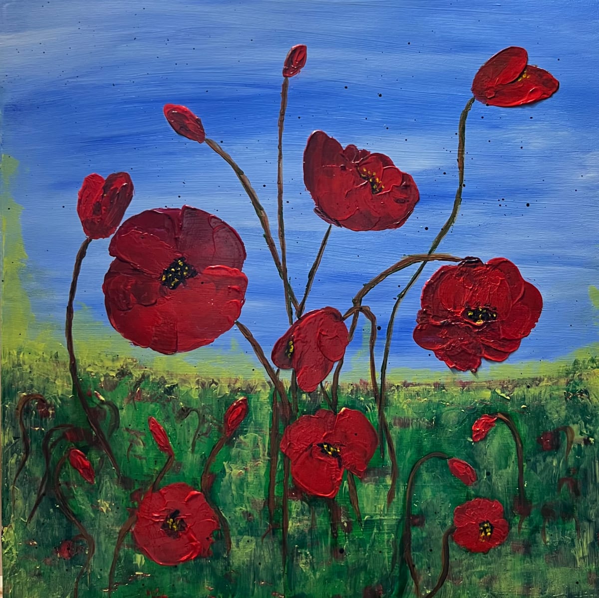 Poppies in the Field by Pamela Roberts  Image: Full image 18” x  18” x 1.5”