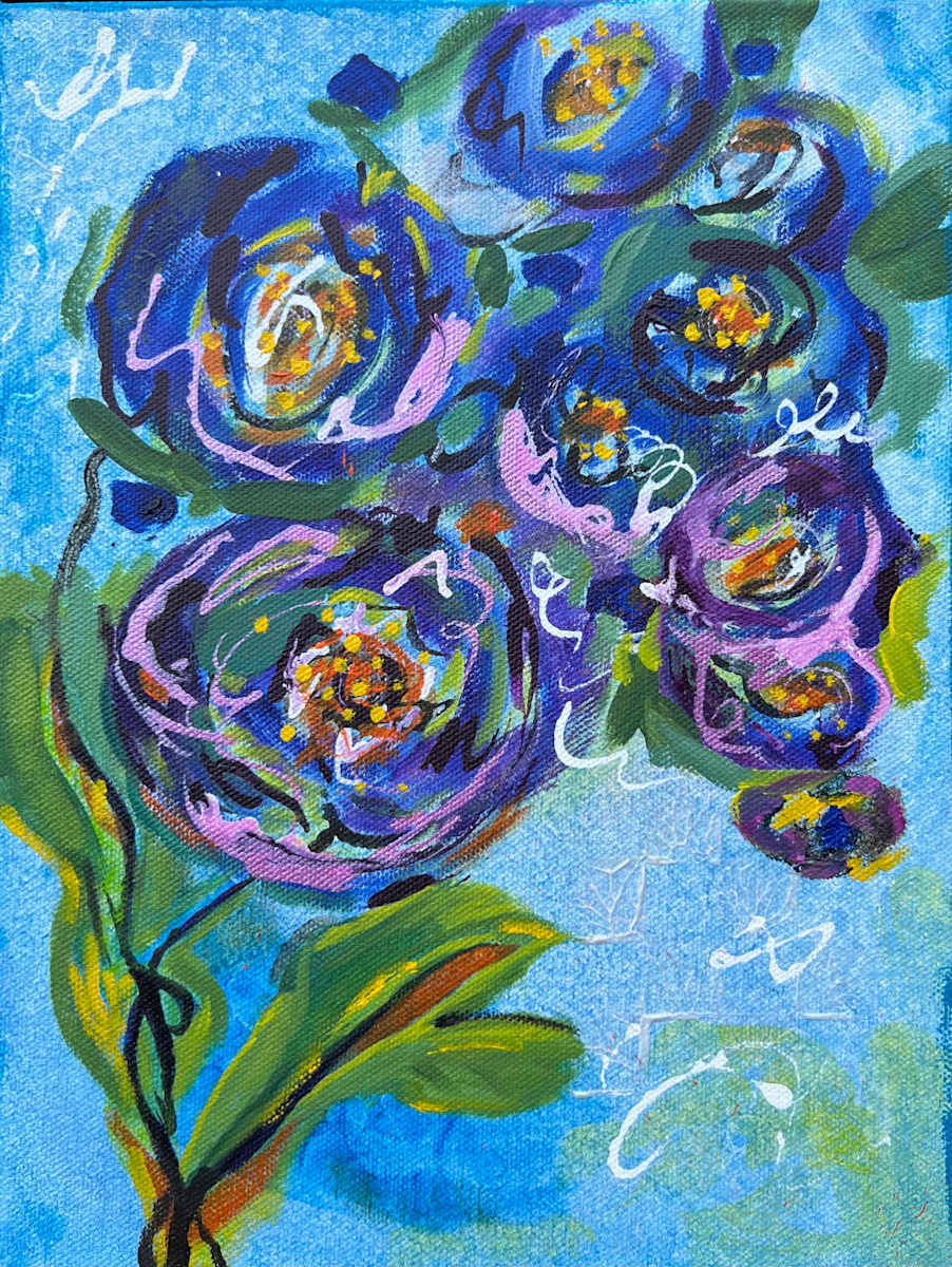 Abstraction of Blue Flowers by Pamela Roberts 