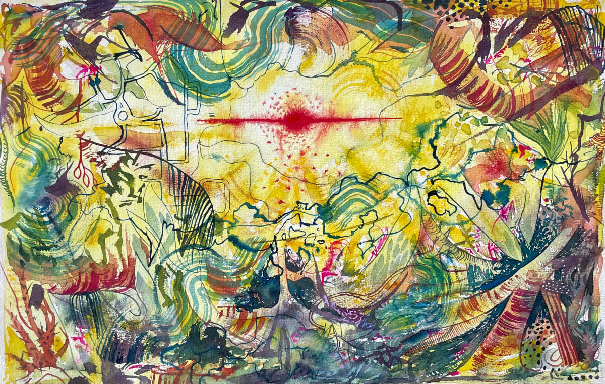 The Rite of Summer by Hema Bharadwaj  Image: This image happened while I was sitting observing crows outside the window in Dharwad, at my parent's home. The foliage and sounds brought this image forward. 