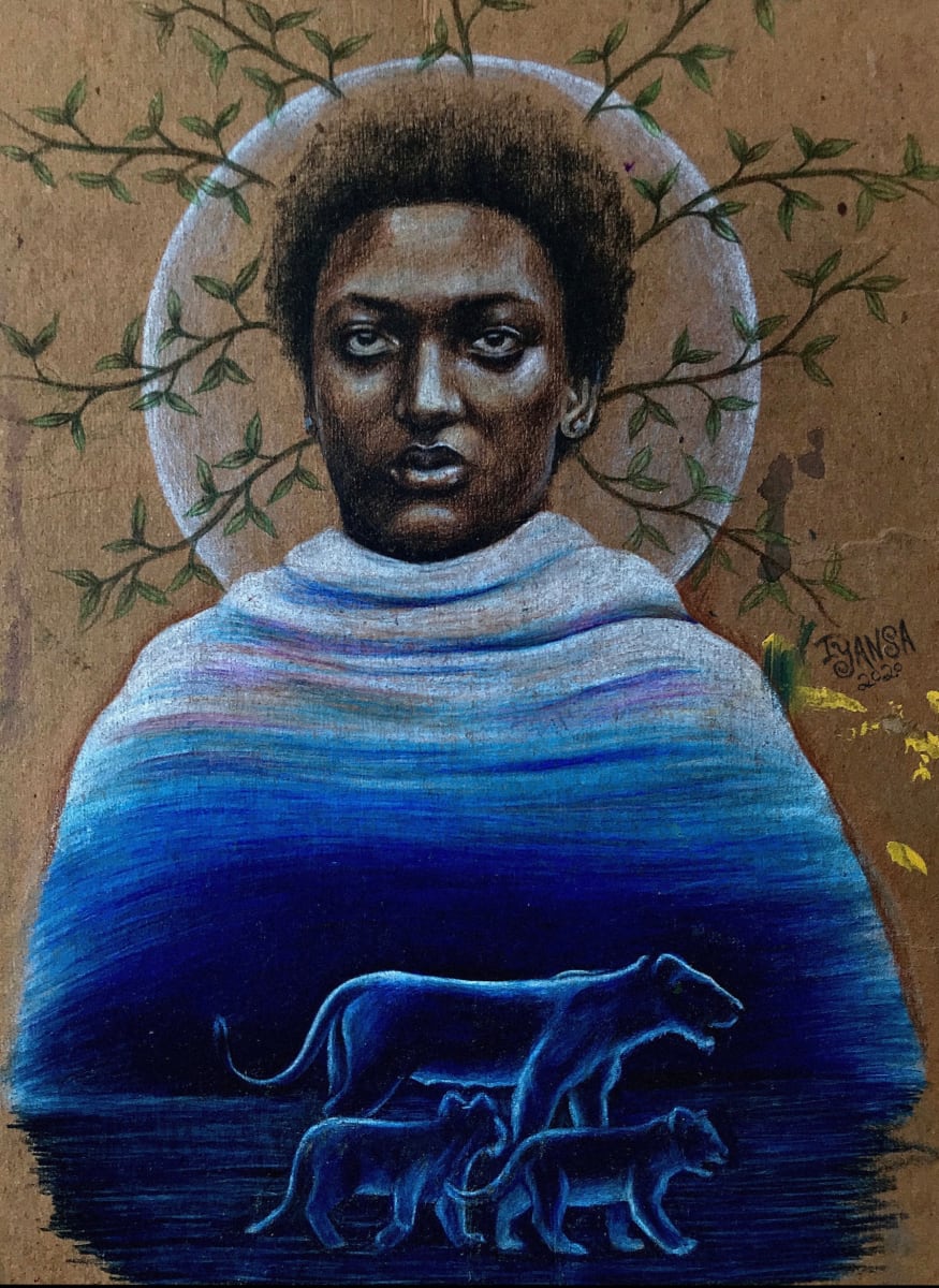 Blue Fyah by IYansa  Image: Portrait of Menen Asfaw as the Mother Lioness, Moon, Earth, and feminine balance.