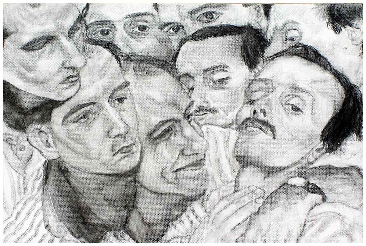 you, johanna, you scot, you paul and dearest tom (From "Weightless", series) watercolor pencil, $300.  Buyer pays shipping.  Prints available, contact artist. by Stephen Mead  Image: The series "Weightless" was published as a book, https://www.amazon.com/Weightless-Poetry-Perseverance-Stephen-Mead/dp/1480187402