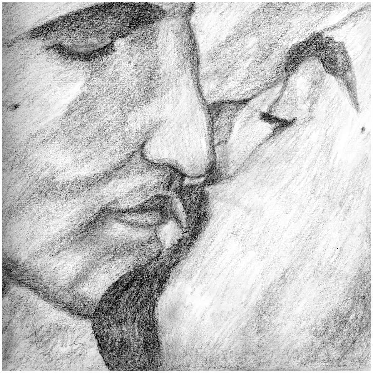 We Open (From "31 Kisses" series) graphite version, $200.  Buyer pays shipping.  Prints available, contact artist. by Stephen Mead  Image: The series "31 Kisses" was published as a book, https://www.amazon.com/31-Kisses-Mr-Stephen-Mead/dp/1475241461