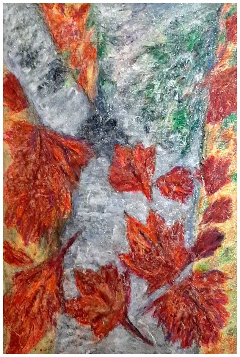 Autumn Birch (From "Not Stopping for Death" series), Mixed Media, $425.  Buyer pays shipping.  Prints available, contact artist. by Stephen Mead  Image: The series "Not Stopping for Death" is included in Stephen Mead's book "Selected Works", https://www.amazon.com/Selected-Works-Stephen-Mead/dp/B0D86HK7T7