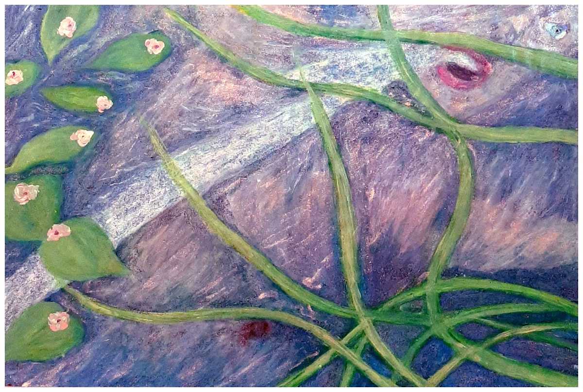 Breathing Water  (From "Not Stopping for Death" series), Mixed Media, $400.  Buyer pays shipping.  Prints available, contact artist. by Stephen Mead  Image: The series "Not Stopping for Death" is included in Stephen Mead's book "Selected Works", https://www.amazon.com/Selected-Works-Stephen-Mead/dp/B0D86HK7T7