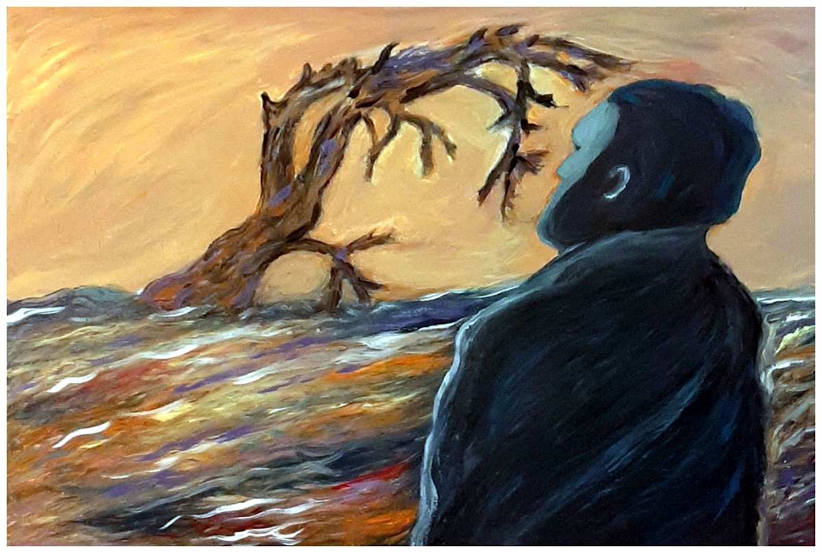 Cronus  ("From the Sea of Myths" series), Acrylics, $425.  Buyer pays shipping.  Prints available, contact artist. by Stephen Mead  Image: The series "From the Sea of Myths" is included in Stephen Mead's book "Selected Works", https://www.amazon.com/Selected-Works-Stephen-Mead/dp/B0D86HK7T7