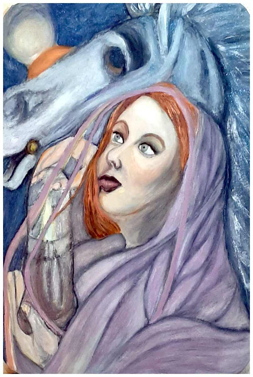 Epona ("From the Sea of Myths" series), Acrylics, $425.  Buyer pays shipping.  Prints available, contact artist. by Stephen Mead  Image: The series "From the Sea of Myths" is included in Stephen Mead's book "Selected Works", https://www.amazon.com/Selected-Works-Stephen-Mead/dp/B0D86HK7T7