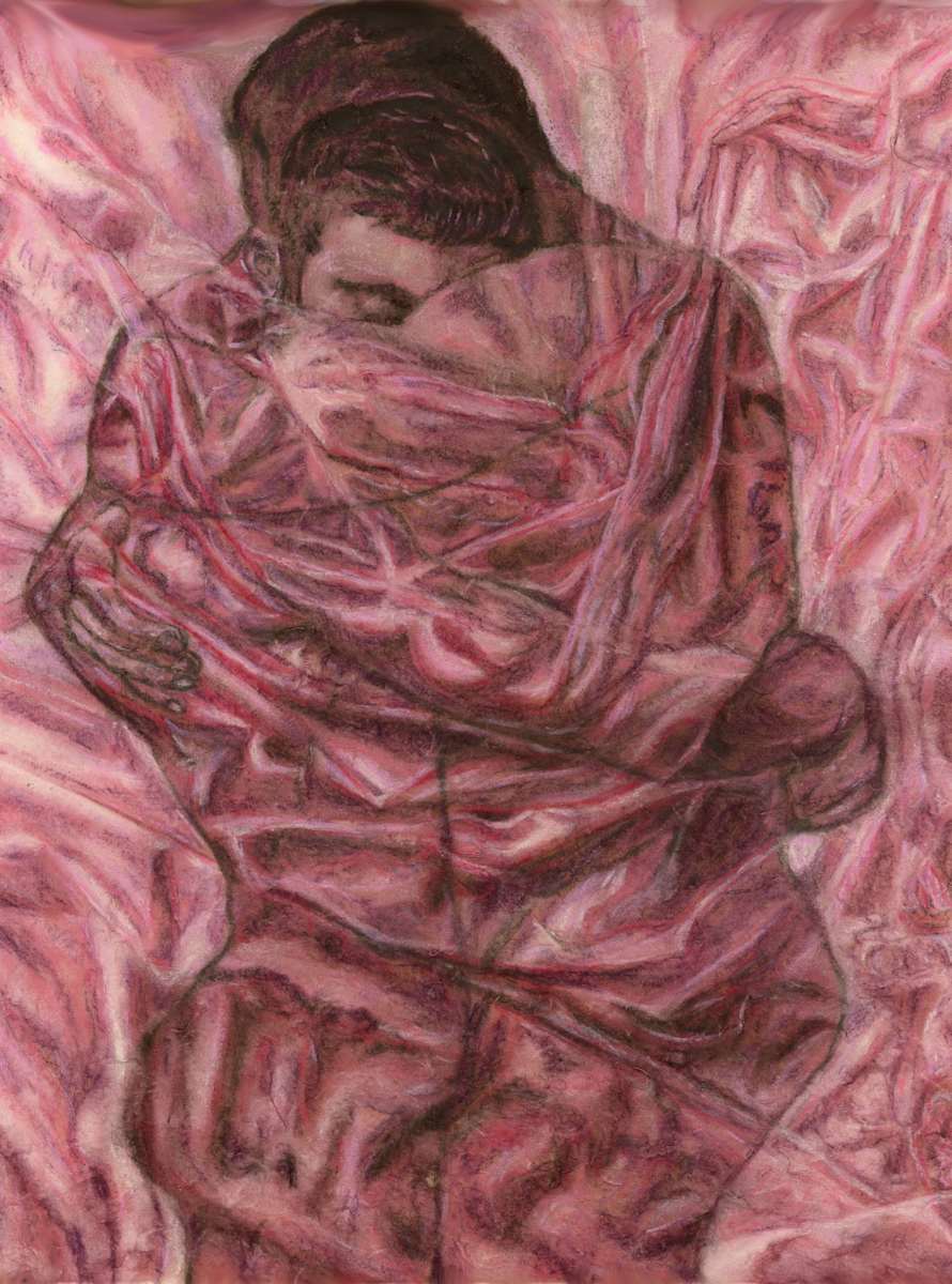 Imprints of Intimacy Excerpt 12 from the series, mixed media, $250.  Buyer pays shipping.  Prints available, contact artist. by Stephen Mead  Image: The series "Imprints of Intimacy" was published as a book, https://www.amazon.com/Imprints-Intimacy-Otter-Body-Pillow/dp/B0D9VHKGHT