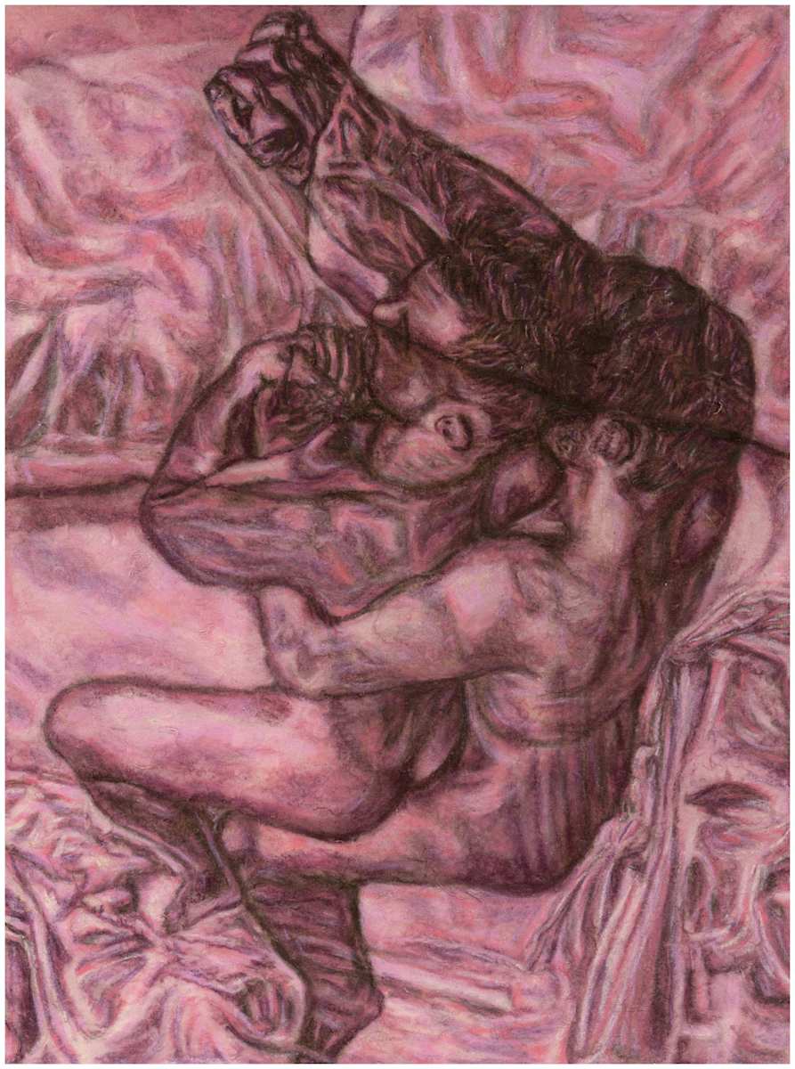 Imprints of Intimacy Excerpt 20 from the series, mixed media, $250.  Buyer pays shipping.  Prints available, contact artist. by Stephen Mead  Image: The series "Imprints of Intimacy" was published as a book, https://www.amazon.com/Imprints-Intimacy-Otter-Body-Pillow/dp/B0D9VHKGHT