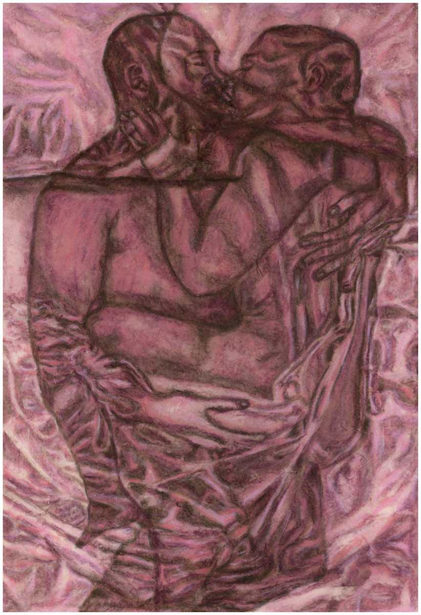 Imprints of Intimacy Excerpt 21 from the series, mixed media, $250.  Buyer pays shipping.  Prints available, contact artist. by Stephen Mead  Image: The series "Imprints of Intimacy" was published as a book, https://www.amazon.com/Imprints-Intimacy-Otter-Body-Pillow/dp/B0D9VHKGHT
