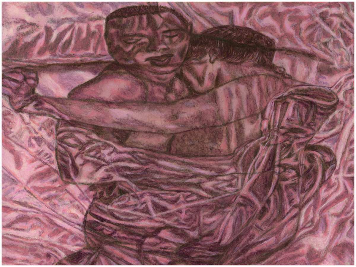 Imprints of Intimacy Excerpt 23 from the series, mixed media, $250.  Buyer pays shipping.  Prints available, contact artist. by Stephen Mead  Image: The series "Imprints of Intimacy" was published as a book, https://www.amazon.com/Imprints-Intimacy-Otter-Body-Pillow/dp/B0D9VHKGHT