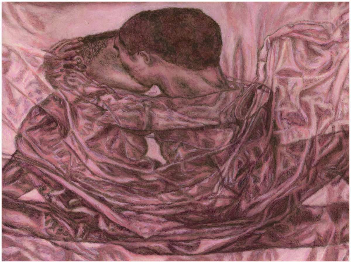 Imprints of Intimacy Excerpt 28 from the series, mixed media, $250.  Buyer pays shipping.  Prints available, contact artist. by Stephen Mead  Image: The series "Imprints of Intimacy" was published as a book, https://www.amazon.com/Imprints-Intimacy-Otter-Body-Pillow/dp/B0D9VHKGHT
