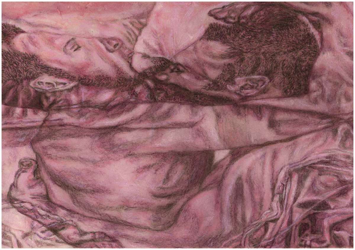 Imprints of Intimacy Excerpt 30 from the series, mixed media, $250.  Buyer pays shipping.  Prints available, contact artist. by Stephen Mead  Image: The series "Imprints of Intimacy" was published as a book, https://www.amazon.com/Imprints-Intimacy-Otter-Body-Pillow/dp/B0D9VHKGHT