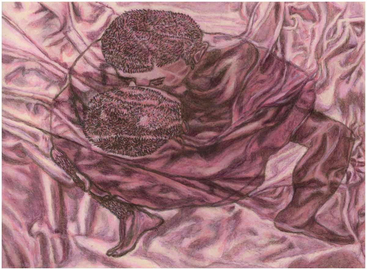 Imprints of Intimacy Excerpt 39 from the series, mixed media, $250.  Buyer pays shipping.  Prints available, contact artist. by Stephen Mead  Image: The series "Imprints of Intimacy" was published as a book, https://www.amazon.com/Imprints-Intimacy-Otter-Body-Pillow/dp/B0D9VHKGHT