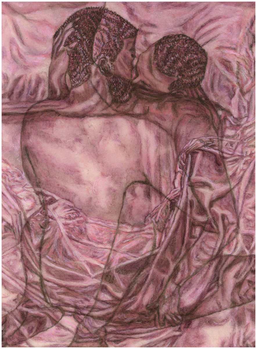 Imprints of Intimacy Excerpt 42 from the series, mixed media, $250.  Buyer pays shipping.  Prints available, contact artist. by Stephen Mead  Image: The series "Imprints of Intimacy" was published as a book, https://www.amazon.com/Imprints-Intimacy-Otter-Body-Pillow/dp/B0D9VHKGHT