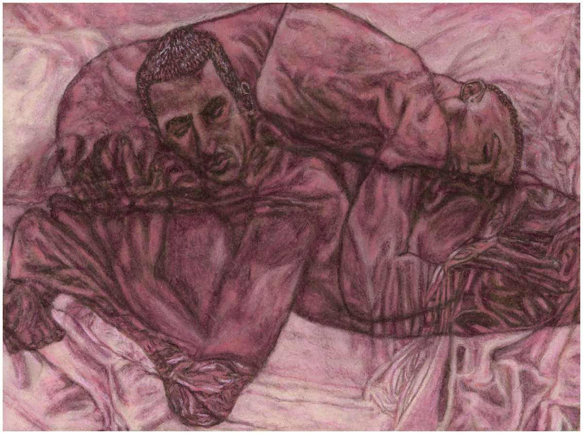 Imprints of Intimacy Excerpt 43 from the series, mixed media, $250.  Buyer pays shipping.  Prints available, contact artist. by Stephen Mead  Image: The series "Imprints of Intimacy" was published as a book, https://www.amazon.com/Imprints-Intimacy-Otter-Body-Pillow/dp/B0D9VHKGHT