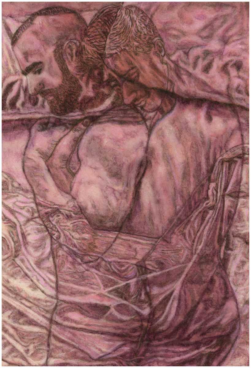 Imprints of Intimacy Excerpt 47 from the series, mixed media, $250.  Buyer pays shipping.  Prints available, contact artist. by Stephen Mead  Image: The series "Imprints of Intimacy" was published as a book, https://www.amazon.com/Imprints-Intimacy-Otter-Body-Pillow/dp/B0D9VHKGHT
