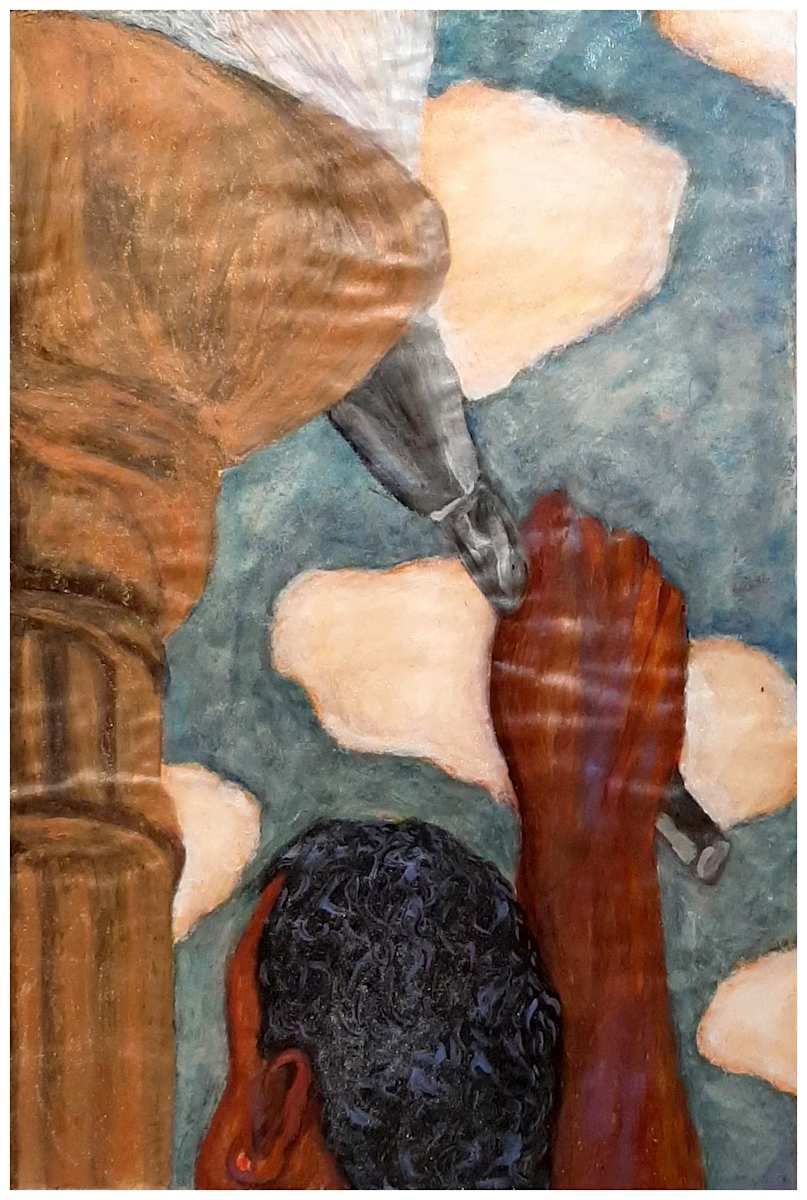 The Lamplighter (From "Not Stopping for Death" series), Mixed Media, $400.  Buyer pays shipping.  Prints available, contact artist. by Stephen Mead  Image: The series "Not Stopping for Death" is included in Stephen Mead's book "Selected Works", https://www.amazon.com/Selected-Works-Stephen-Mead/dp/B0D86HK7T7