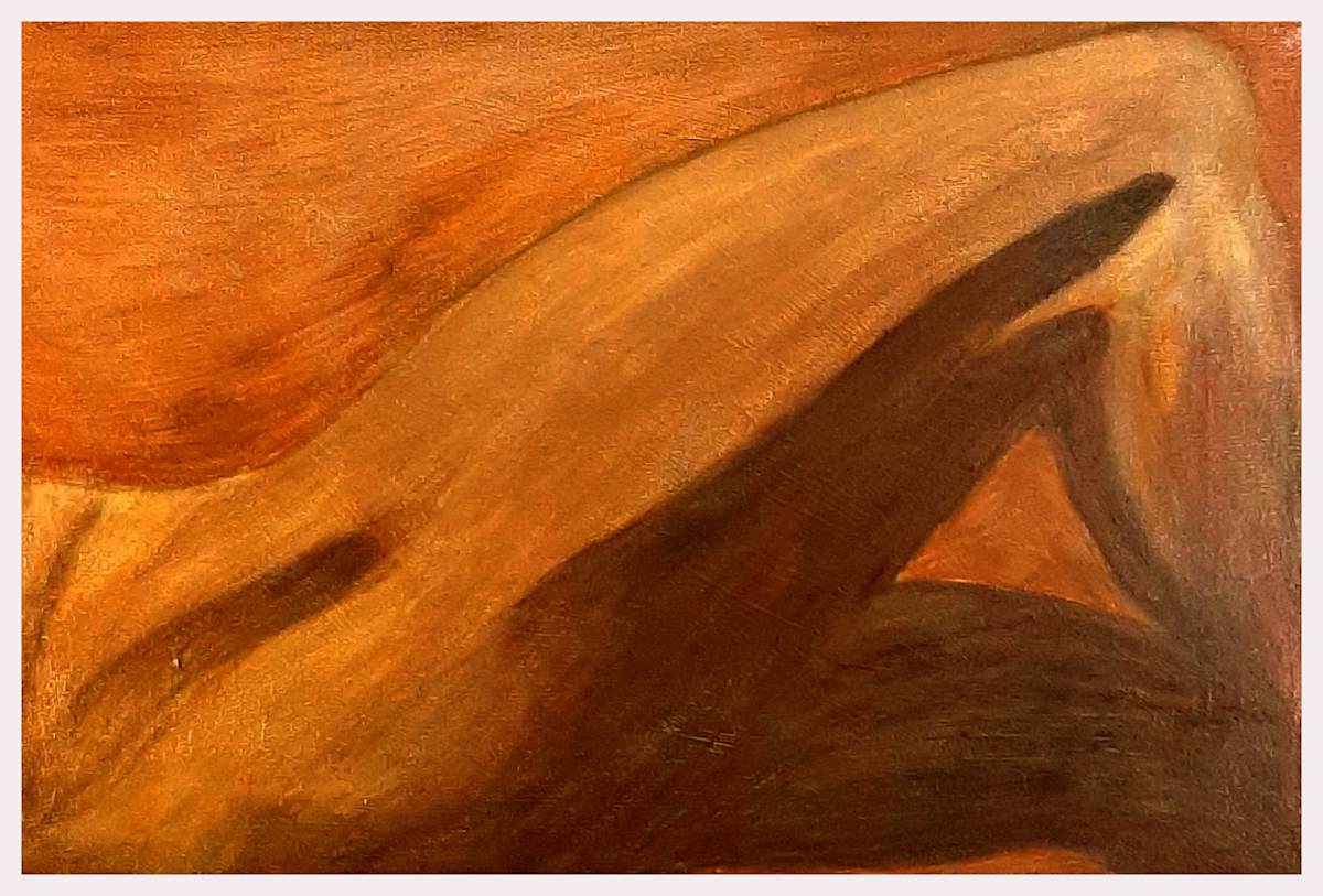 Leg (From "Body as Landscape" series), acrylics, glazes, $375.  Buyer pays for shipping.  Prints available, contact artist. by Stephen Mead  Image: The series "Body as Landscape" is included in Stephen Mead's book "Selected Works", https://www.amazon.com/Selected-Works-Stephen-Mead/dp/B0D86HK7T7
