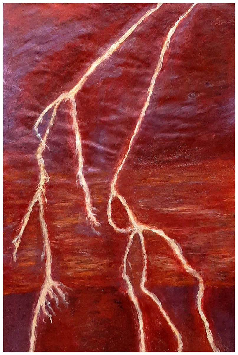 Lightning Cracks (From "Not Stopping for Death" series), Mixed Media, $400.  Buyer pays shipping.  Prints available, contact artist. by Stephen Mead  Image: The series "Not Stopping for Death" is included in Stephen Mead's book "Selected Works", https://www.amazon.com/Selected-Works-Stephen-Mead/dp/B0D86HK7T7