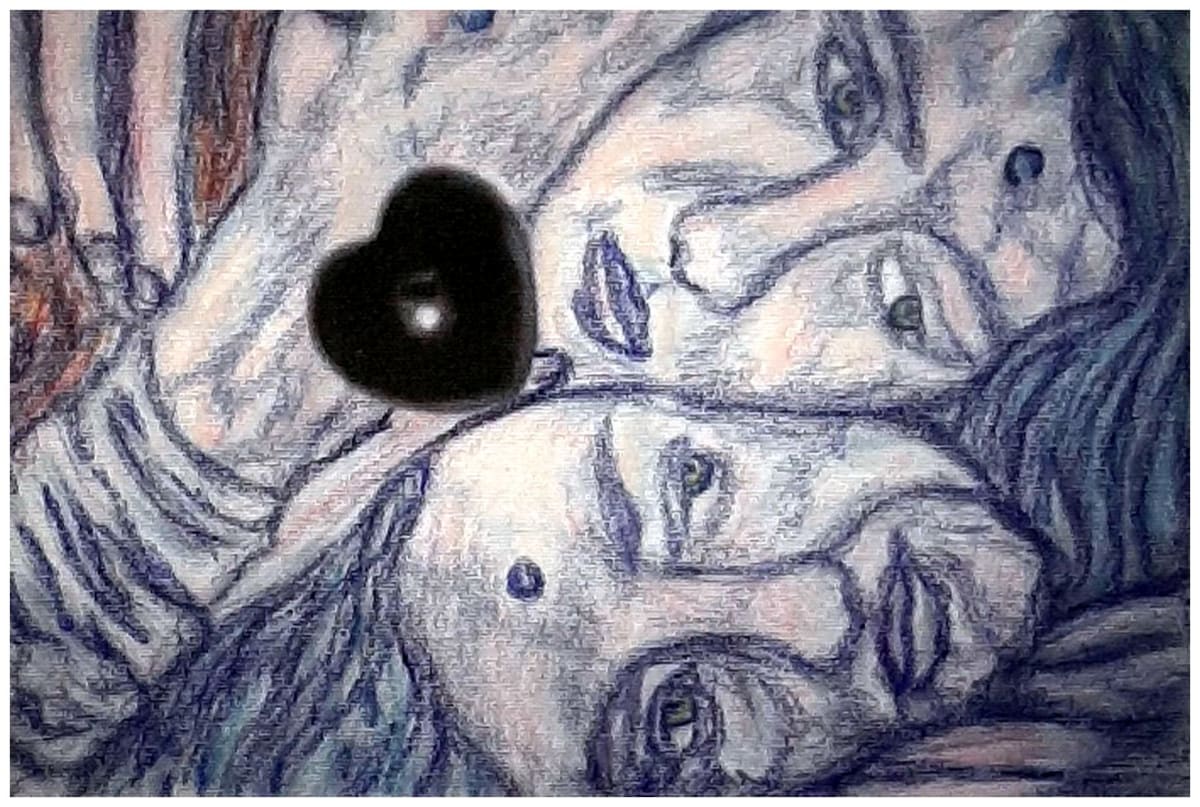 Martyrs (II - Blue Heart Diary Version), hand-colored print, $30.  Buyer pays shipping by Stephen Mead  Image: (Closer detail of larger piece)