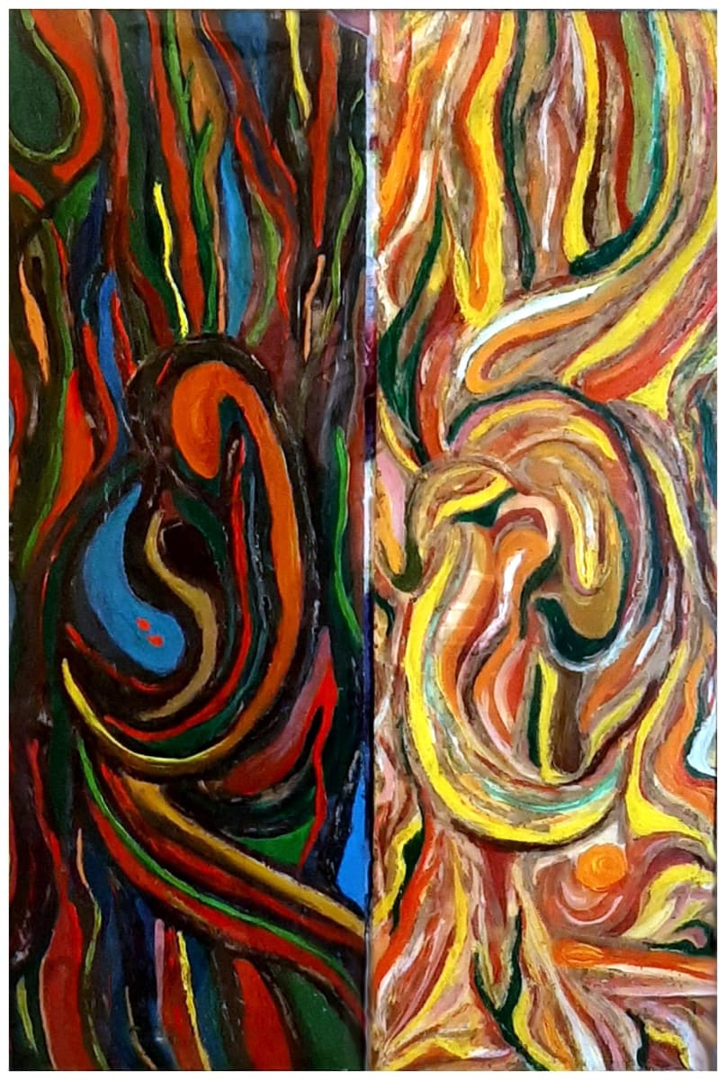 My Heart, Your Heart, gouache, two panels. $325.  Buyer pays for shipping. by Stephen Mead 