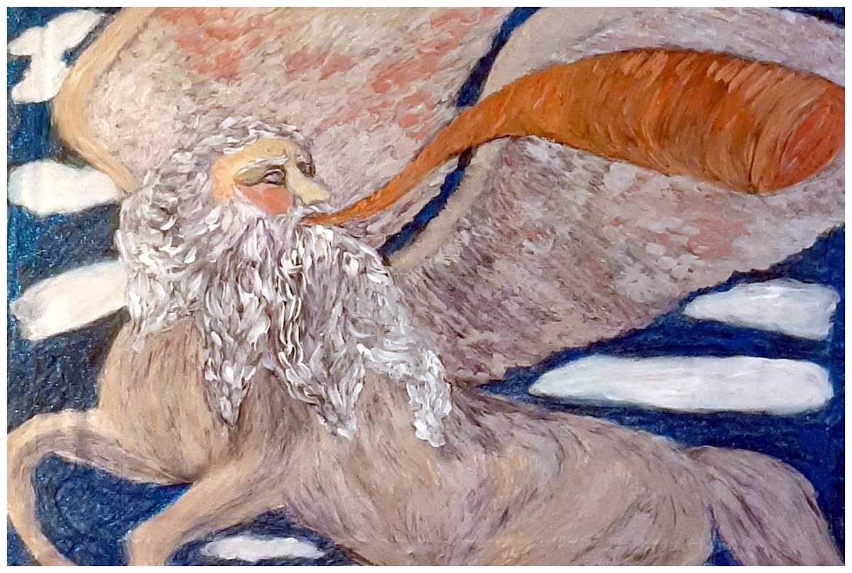 Saturnalia ("From the Sea of Myths" series), Acrylics, $425.  Buyer pays shipping.  Prints available, contact artist. by Stephen Mead  Image: The series "From the Sea of Myths" is included in Stephen Mead's book "Selected Works", https://www.amazon.com/Selected-Works-Stephen-Mead/dp/B0D86HK7T7
