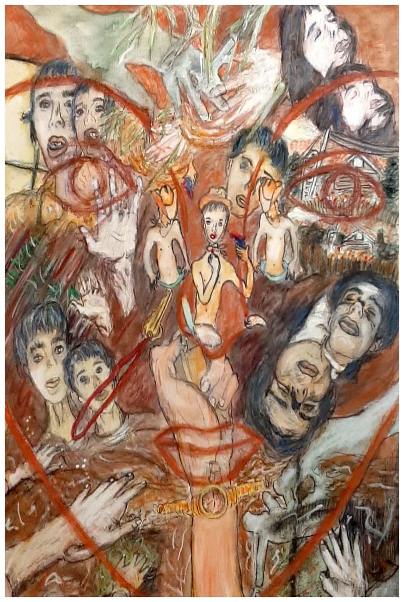 Were You Confused as a Child, mixed media, $425.  Buyer pays shipping by Stephen Mead  Image: (Published in Headcase Anthology, ( https://global.oup.com/academic/product/headcase-9780190846596?cc=us&lang=en& )