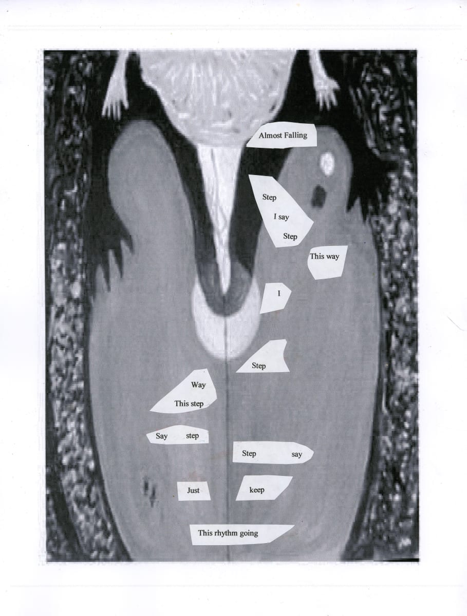 Almost Falling, poetry-art hybrid, 35 dollars (not including shipping) (Prints available) by Stephen Mead  Image: Almost Falling, xerox with text glued on top