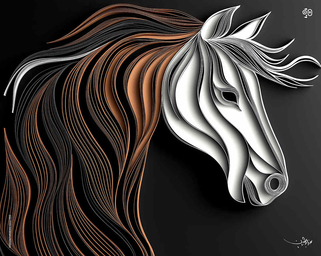 Scribed by Wind by Mohamed Ayman DAEF  Image: A radiant Arabian stallion, its copper mane etched in calligraphic rhythm, stands poised in flowing silence.
