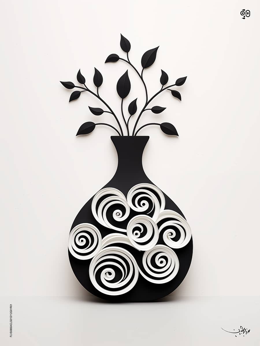 Scripted Whirlwinds by Mohamed Ayman DAEF  Image: Where calligraphy and nature intertwine, spirals of ink give life to a blossoming form.