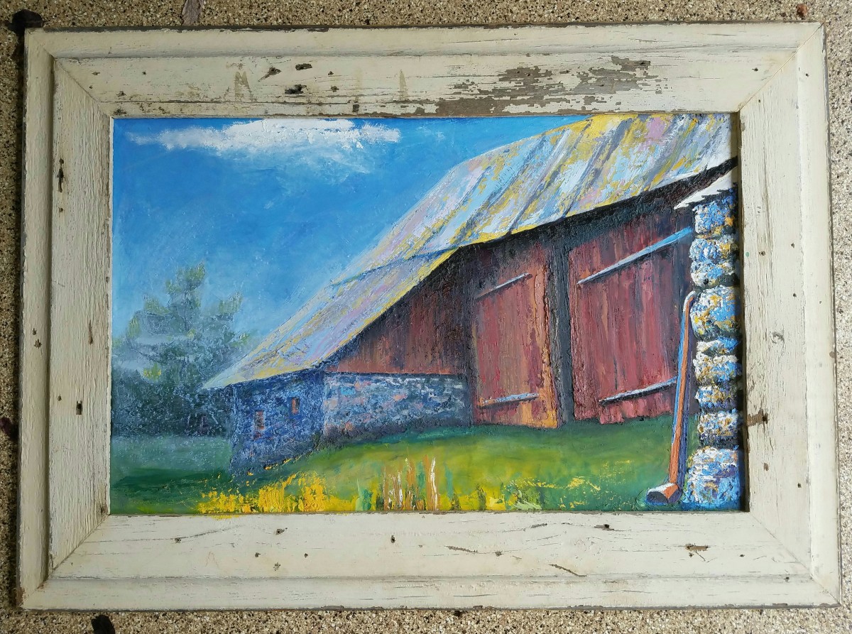 Corner Downspout; Arrandale Shades of Blue; Great Barn at Arrandale #5 by Barnlady 