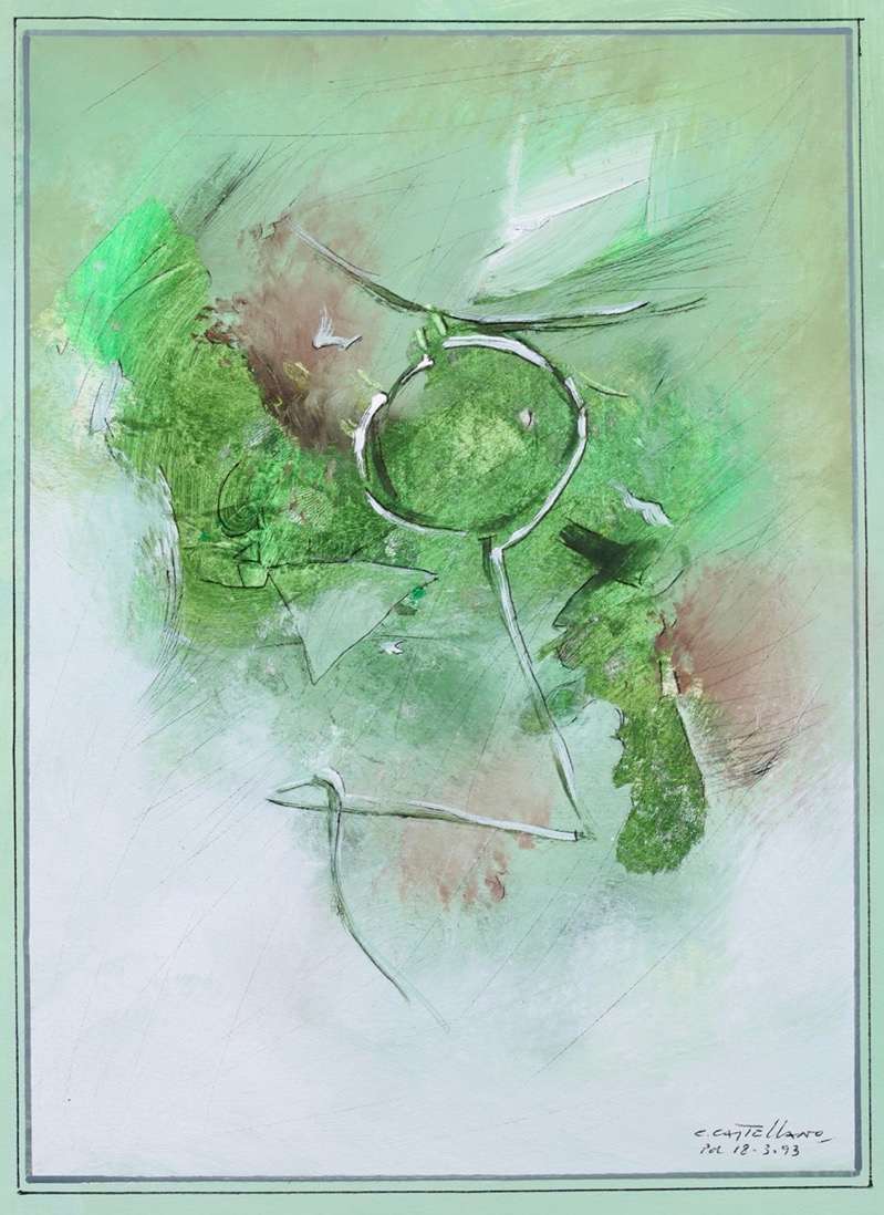 Untitled (Green Abstract on Paper) by Carmelo Castellano 