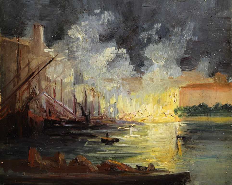 HARBOUR ON FIRE by CHARLES BARRIAT (1821-1885) 