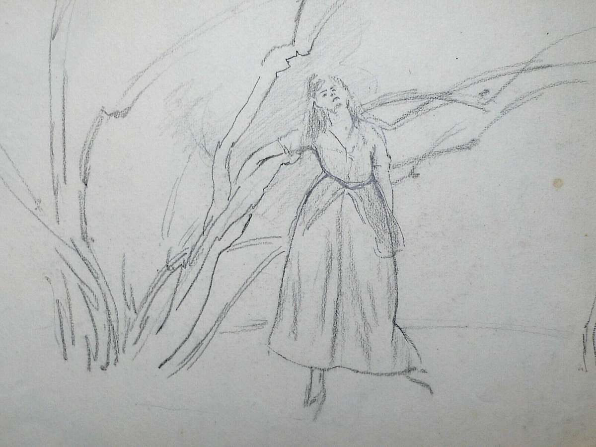 Pencil drawing of a standing figure with a tree by Franklin White 