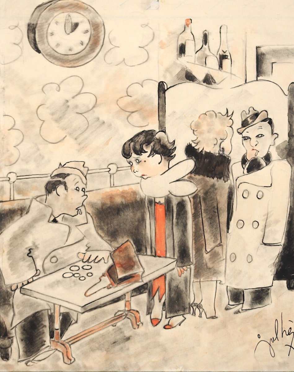 In a Cafe by Maurice Julhes (1896-1986) 