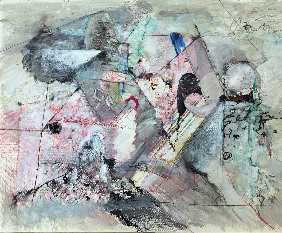 1989 "Lovers in the Night" Mixed Media Abstract Painting Acclaimed Illustrator Bill Shields by Bill Shields, Image 2.
