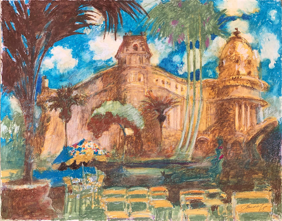 1990 "Hotel Grand Negresco" Landscape Pastel Drawing Acclaimed Illustrator Bill Shields by Bill Shields, Image 2.