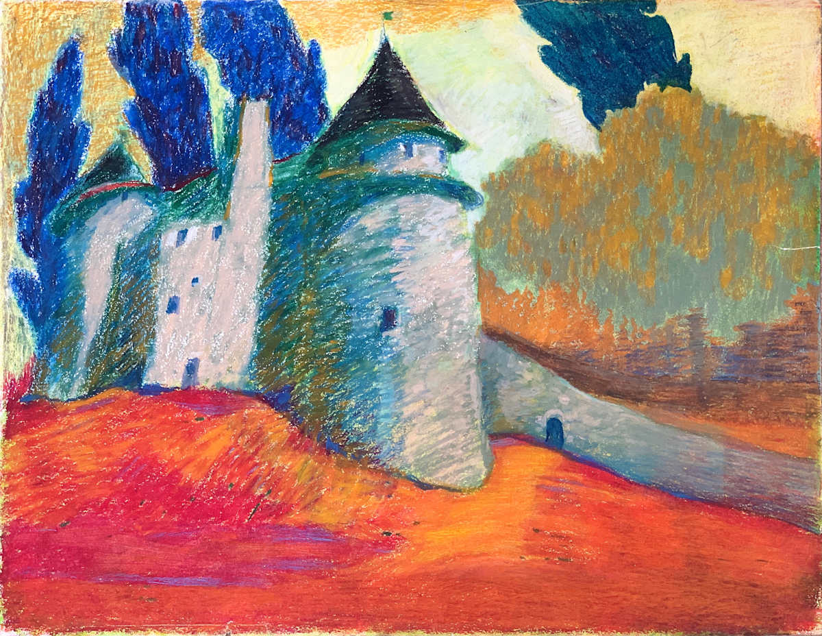 1987 "Castle" Abstract Landscape Drawing Acclaimed Illustrator Bill Shields by Bill Shields 